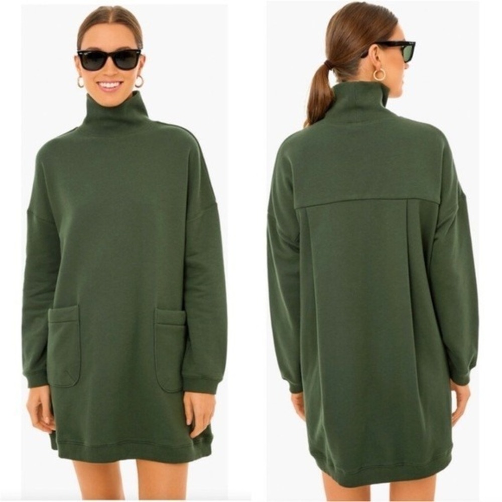 Pomander Place Sweatshirt Dress Womens L Green Mock Neck Pleated Back‎ Y21491T